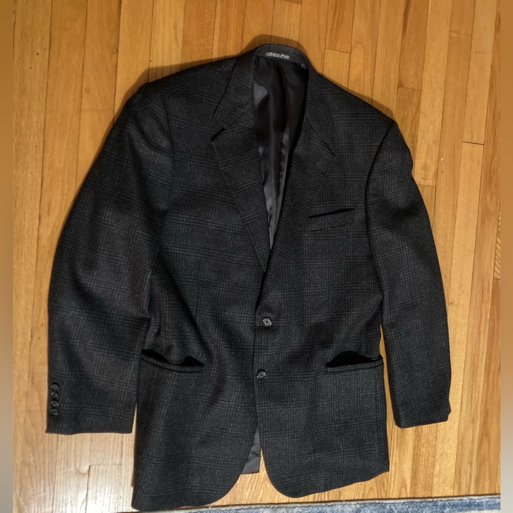 RBM Collection Men's Tweed Sport Coat Blazer Two Button Charcoal Check Wool 44L